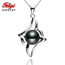 Vintage Black Pearl Pendant Necklaces for Women Party Jewelry Gifts 8 9MM Freshwater Pearls Pure 925