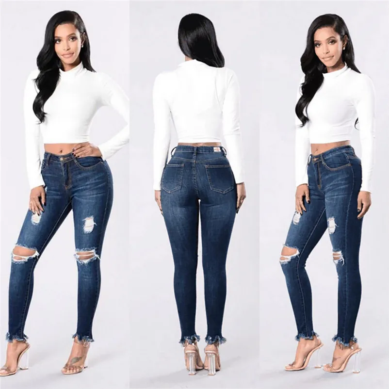 Fashion short jeans woman 2018 Jeans Denim Hole Female Mid Waist Stretch Slim Sexy Pencil mujer robe femme Pants O22#N (6)