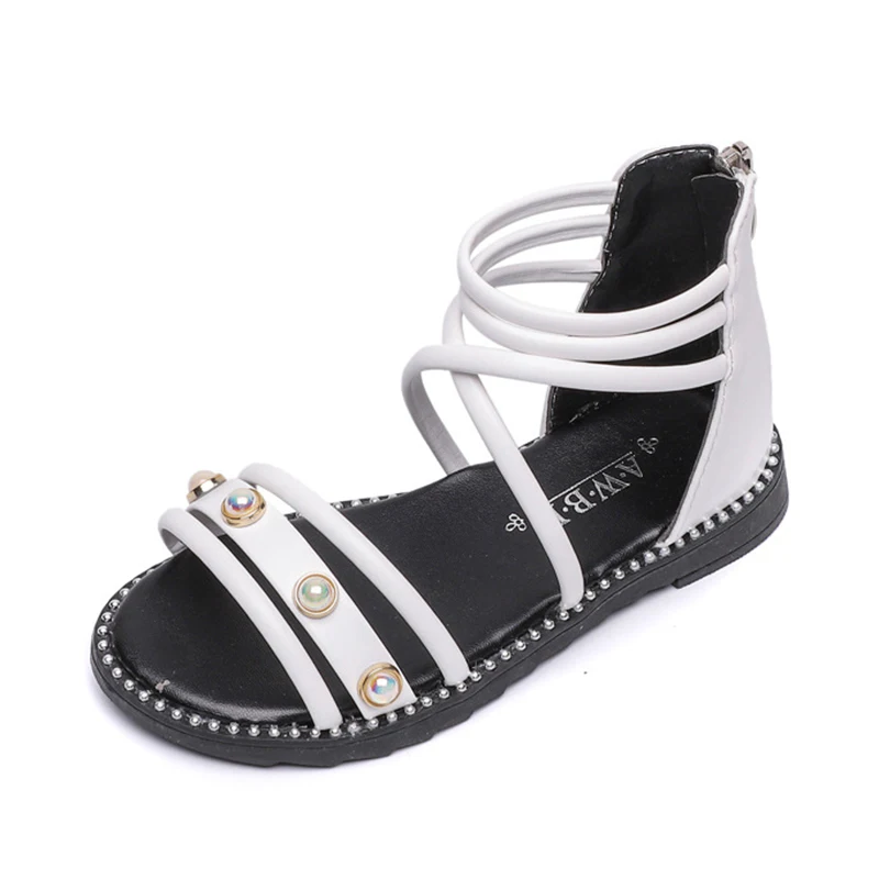 COZULMA/римские сандалии с жемчужинами для девочек Детская летняя стильная обувь в гладиаторском стиле детская элегантная нескользящая обувь на резиновой подошве размер 26-36