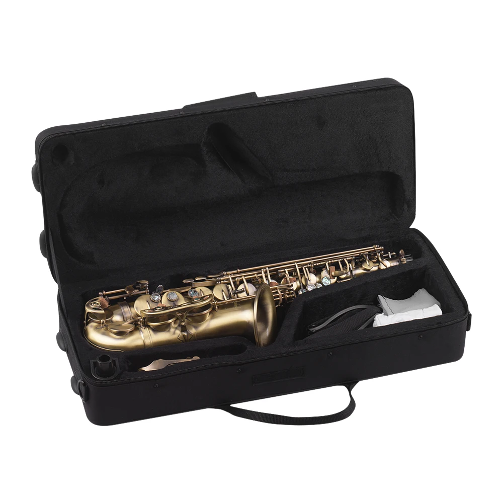 

Muslady Antique Finish Eb E-flat Alto Saxophone Sax Shell Key Carve Pattern with Carry Case Gloves Cleaning Cloth Straps Reeds