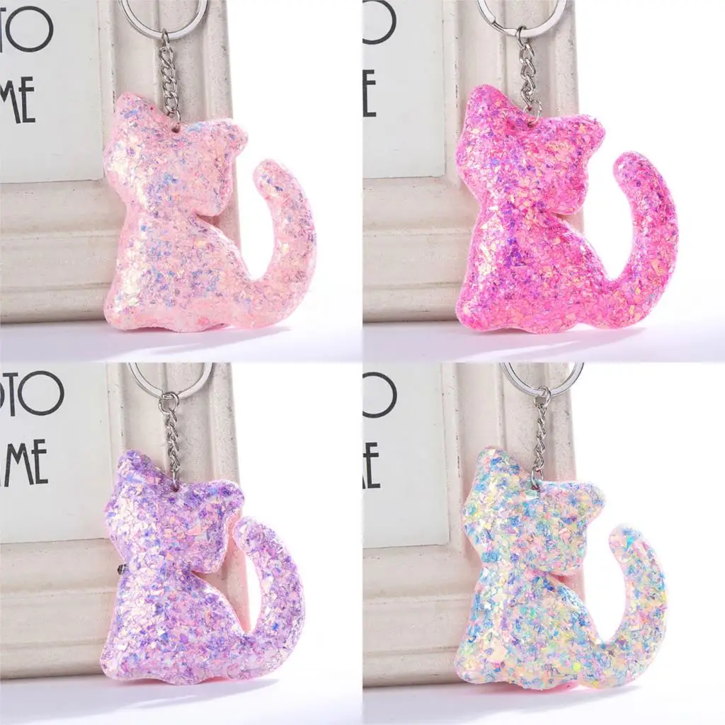 

For Women Bags Car Key Phone Accessories Trendy Cat Keychain Sequins Keyring Pendants