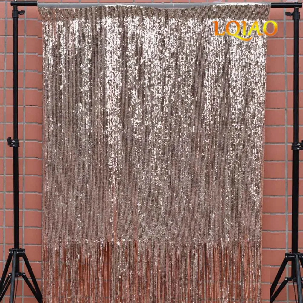 

LQIAO 90cmX120cm-WxH Rose Gold Sequin Tassel Curtains Luxury Curtains Shimmer Sequin Fabric Photo Booth Backdrop -ay