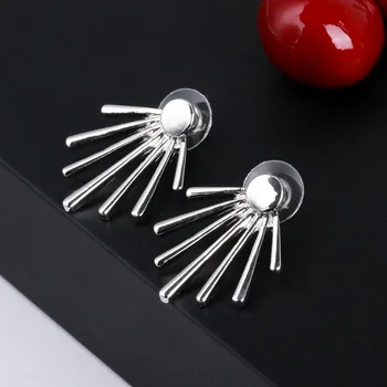 

Different Length Sticks Tassel Leaf Hand Metallic Silver Plated Golden Stud Earrings for Women
