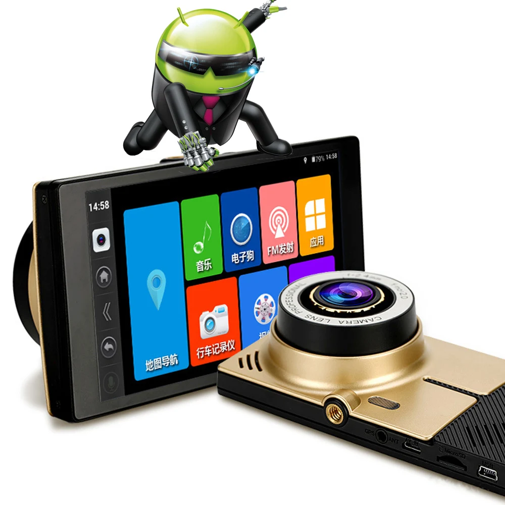 

5" Android 4.4 Quad core Car DVR GPS Navigation Wifi Parking Rearview Mirror Recorder Dual Camera Dash Cam With Free Map CY433