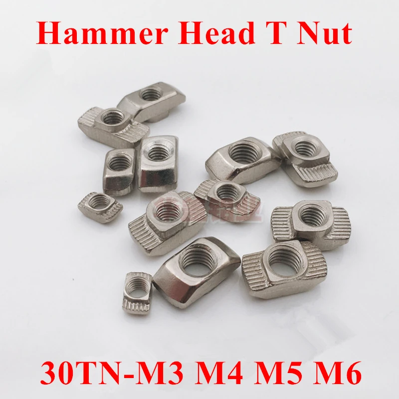 

100pcs/lot M4 Hammer Nut Aluminum Connector T Fastener Sliding Nut Nickel Plated Carbon Steel for 2020 Aluminum Profile