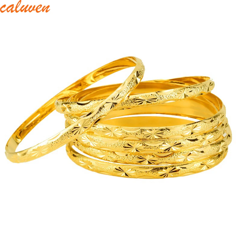 

68mm New 6pcs/lot Ethiopian Gold Color Bangles Dubai Bangles For Women Ethiopian Bangles & Bracelets Bridal Wedding Gift