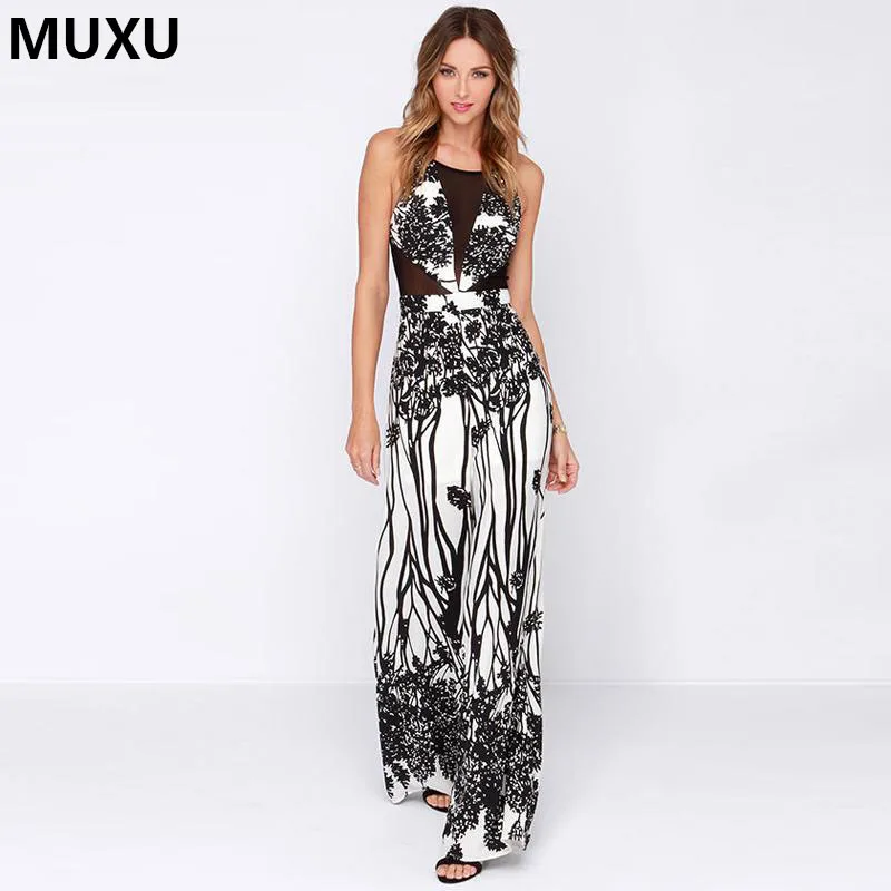 MUXU sexy bohemian casual flower long beach jumpsuit ruffle floral backless womens clothing sleeveless body feminino jumpsuits Body : image MUXU sexy bohemian casual flower long beach jumpsuit ruffle floral backless womens clothing sleeveless body feminino jumpsuits Body