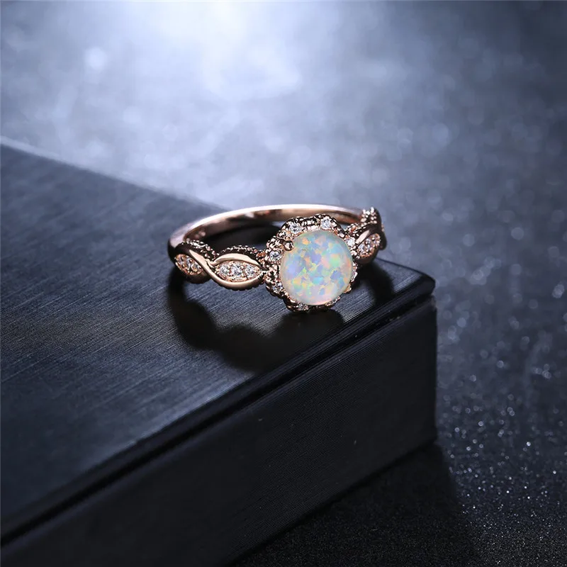 BOAKO, Кристальные кольца для женщин, Опаловое кольцо, розовое золото, кольцо с драгоценным камнем, ювелирные изделия для свадебной вечеринки, красочное Радужное кольцо для свадьбы Z4