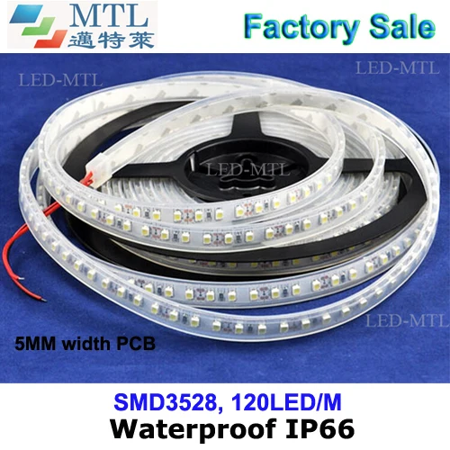 

5MM width 3528 LED strip IP66 waterproof, 12V 120LED/M, 50M/lot, 5MM narrow double-sided PCB, 2 year warranty, Factory Wholesale