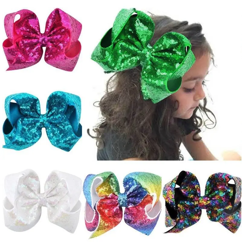 

2018 New 8 inch Big Large Bowknot Sequin Hair Bow Alligator Clips Headwear Girl Princess Hair Accessories