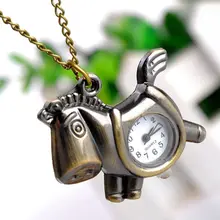 Кварцевые карманные часы в форме лошади личностные креативные винтажные Ретро колье с подвесками цепочка Бронзовая Античная популярная римская классика