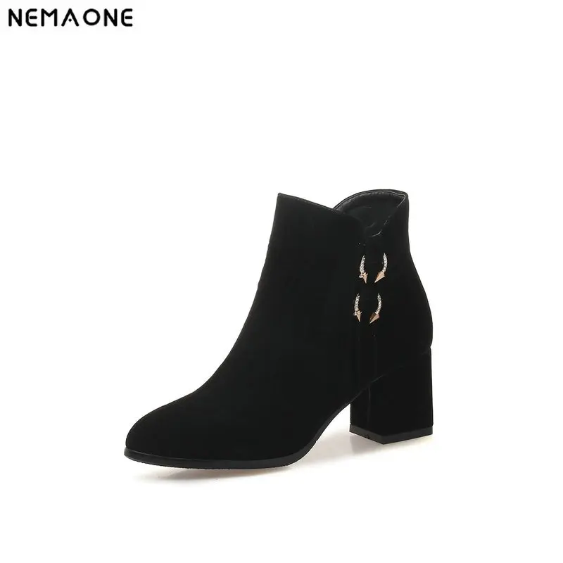 

NEMAONE 6cm high heels women ankle boots ladies dress wedding shoes women boots black gray beige large size 43