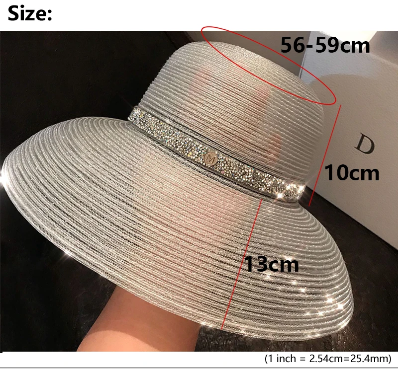 Summer Elegant Wide Brim Beach Hat Hepburn Style Rhinestone Belt Sun Hats Female Foldable UV Protection Sun Visor Caps