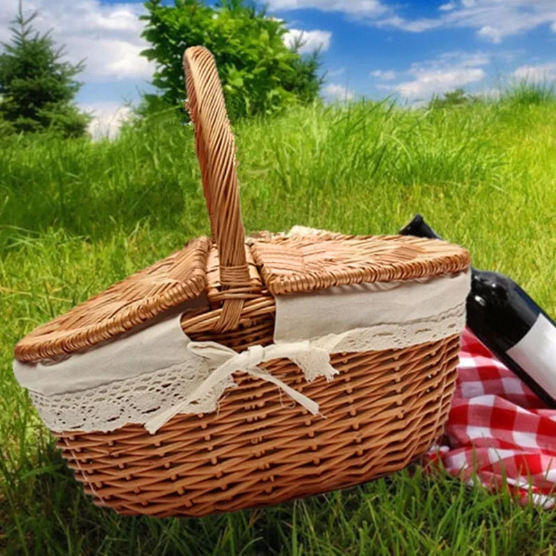 

Durable Handmade Willow Wicker Knit Basket Picnic Shopping Storage Hamper w/ Lid +Handle