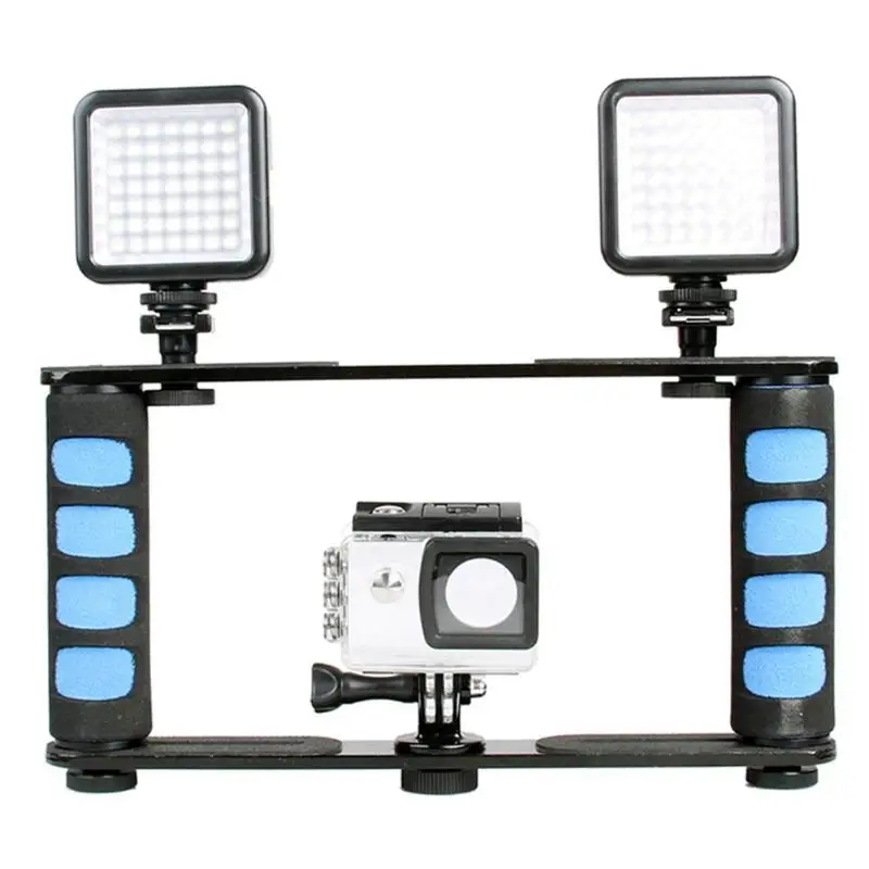 

ALLOYSEED Dual Handle Grips Video Cage Camera Photo Stabilizer Holder for Smartphone Action Camera Dual Handlegrips Stabilizers