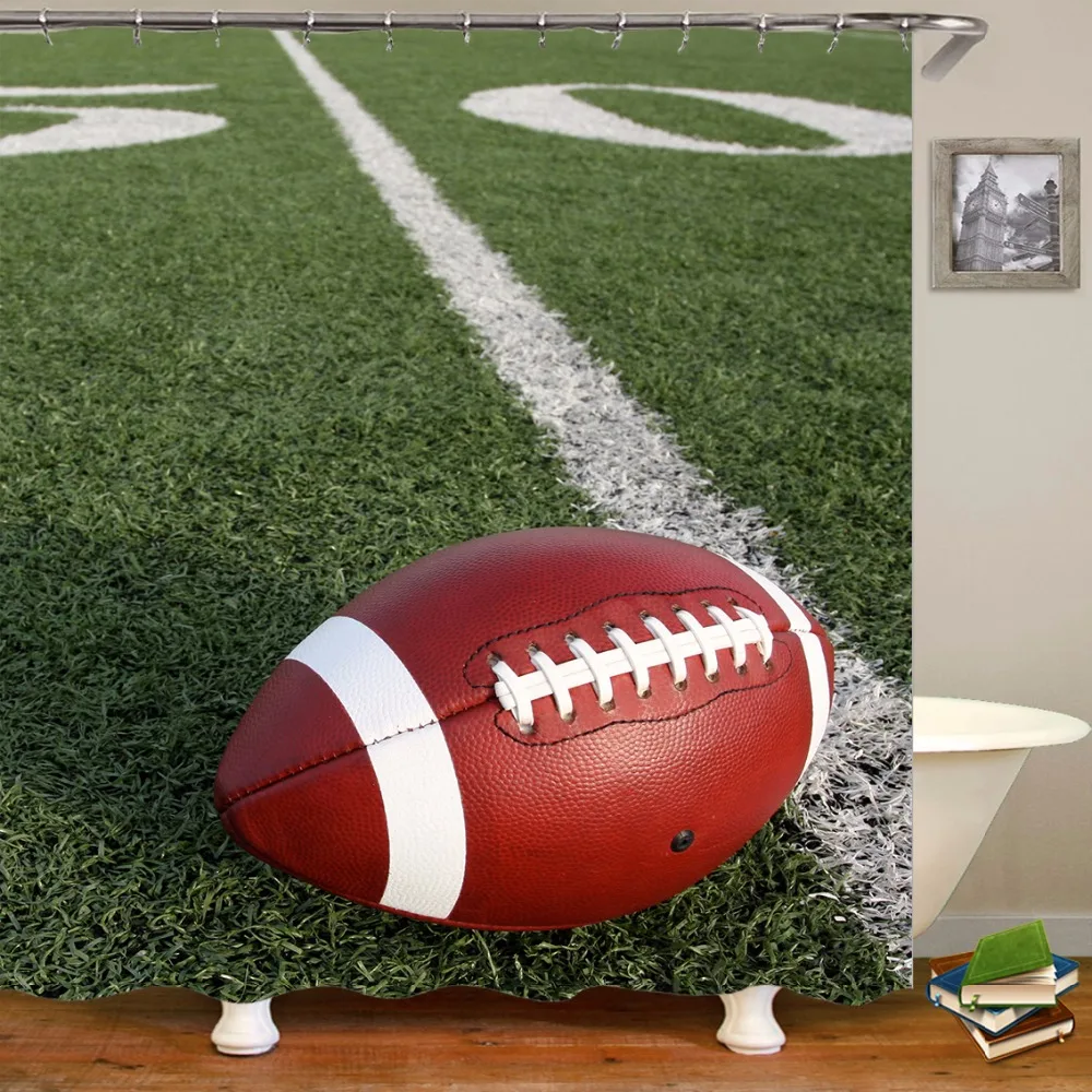 

American football Printed Polyester Waterproof Shower Curtain (include 12 pcs Hooks) 180*180cm