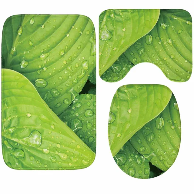 Flowers and Leaves Bath Mat Toilet Mats Rug HD Pattern Anti-slip Bathroom Rug Toilet Cover Bath Carpet Set 3 Piece