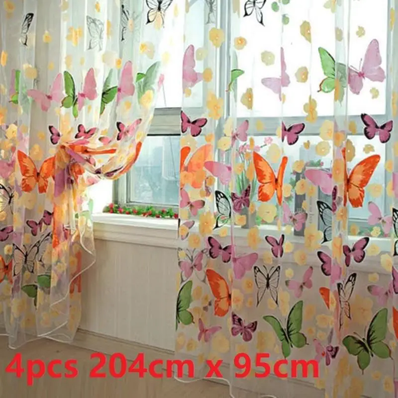 4pcs/set Romantic Bedroom Butterfly Gauze Curtain For Living Room Home Decoration Sheer Window Voile Curtains Tulle Windows Door