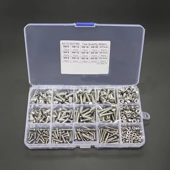 

440pcs M3 M4 M5 Hex Socket Screws Stainless Steel Button Head Bolts Nuts Assortment Kit Set With Strong Anti-oxidation