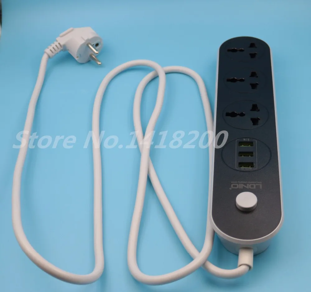 

Free shipping LDNIO EU Plug Universal Power Extension 1.6m with 3 USB Socket/Surge Protection