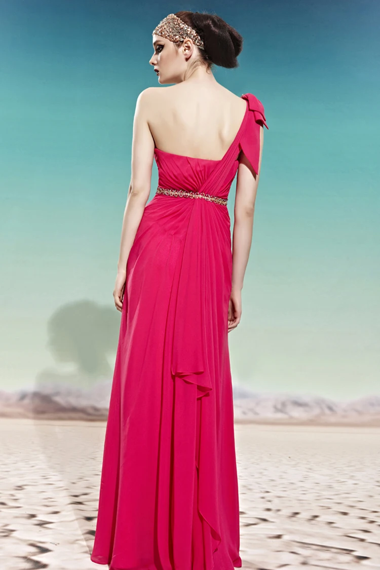 CONIEFOX ONE SHOULDER BOW FORMAL PROM DRESSES BRIGHT RED FLOOR LENGTH