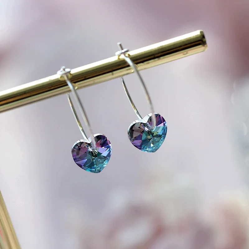 

Trendy Crystal Heart Vintage 925 Sterling Silver Hoop Earrings for Womens Fashion Female Simple Circle Ring Earings Gift Jewelry
