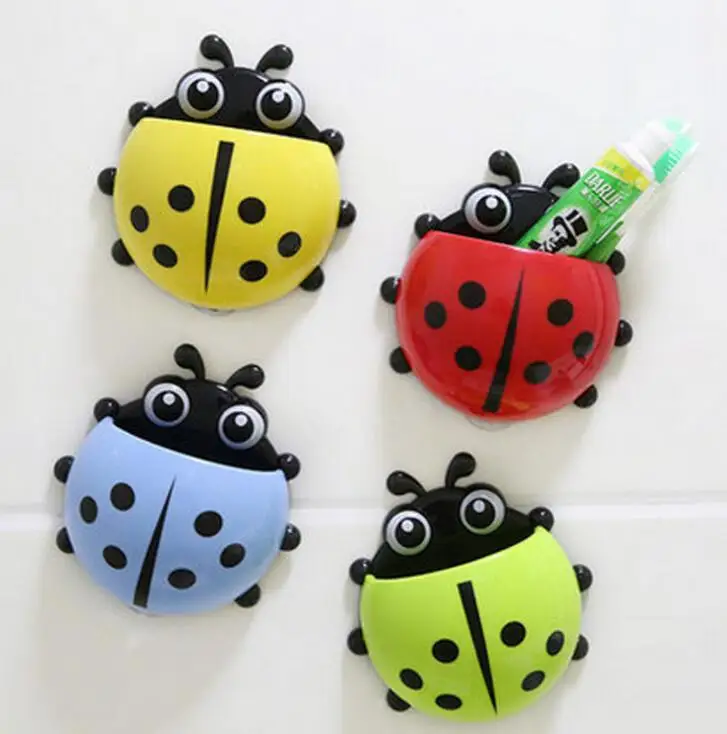 1PC Ladybug toothbrush holder Toiletries Toothpaste Holder Bathroom Sets Suction Hooks Tooth Brush container ladybird on