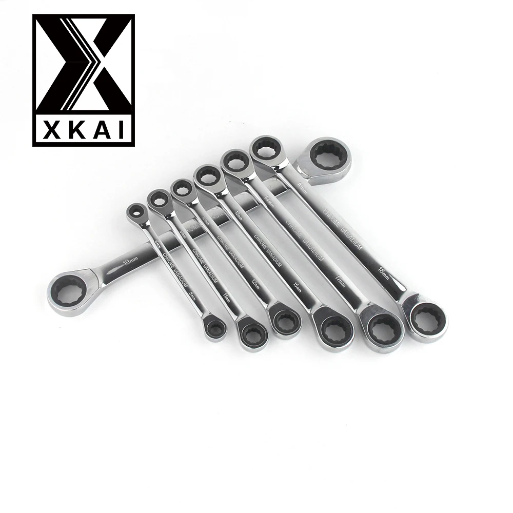 

XKAI 7PC Double Ratchet Spanner a set of keys double ratcheting skate tool gear ring wrench ratchet handle Chrome Vanadium set