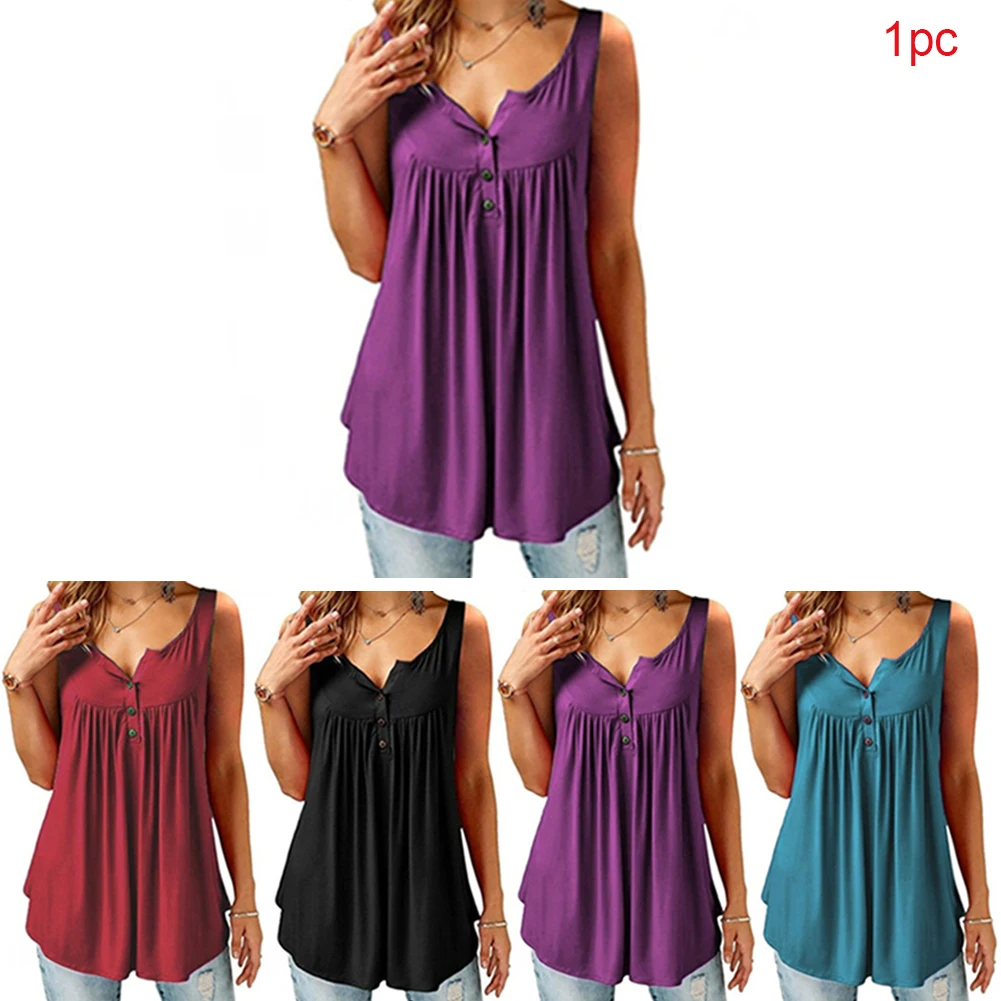 Party Fashion Tunic Cotton Blend Solid Top Sexy Women Vest Casual Button Up Ladies Ruffle Edge V Neck Summer