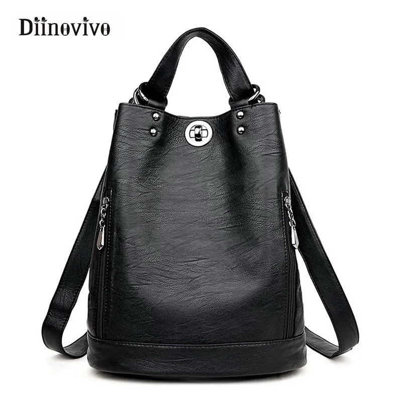 

DIINOVIVO New Fashion Women Backpack Female PU Leather Women's Bucket Backpacks Travel Bags Back Pack Simple School Bag WHDV0106