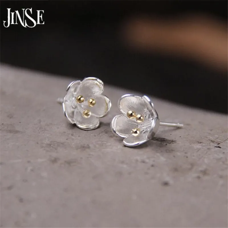 

JINSE 100% 925 Sterling Silver Earring Fashion Cute Gold Color Tiny Flower Stud Earrings Gift For School Girls Kids Lady 10mm