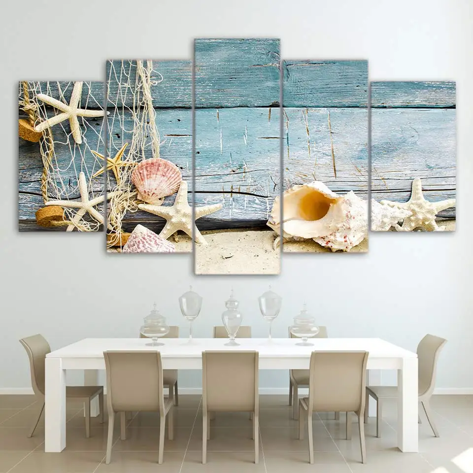 Beautiful Seashells Starfishes Beach Painting Modern Canvas wall Print Art Oil poster frame Living Room Home Decor | Дом и сад