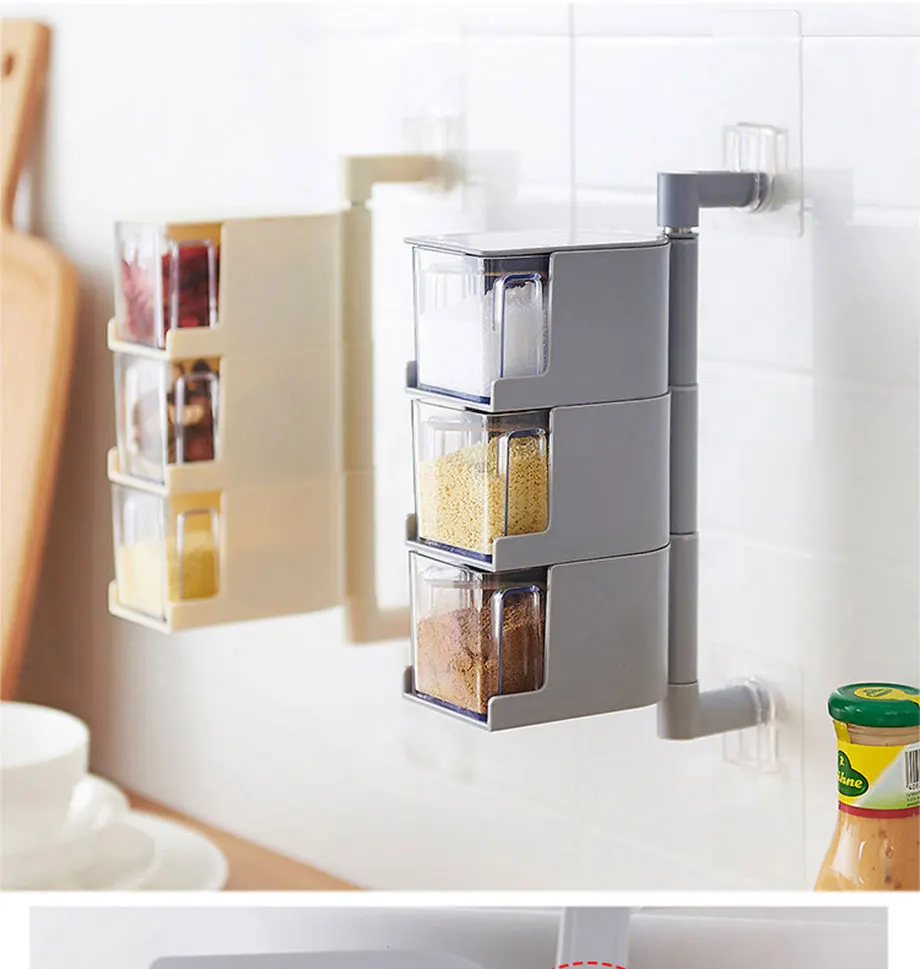 Прозрачный Еда класса паста стены может вращаться приправы кассета специи приправа горшок соль и перец Кухня хранения