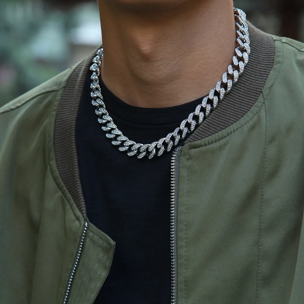 13mm Iced Out Cuban Necklace Chain Hip hop Jewelry Choker Gold Silver Color Rhinestone CZ Clasp for Mens Rapper Necklaces Link - Image 2