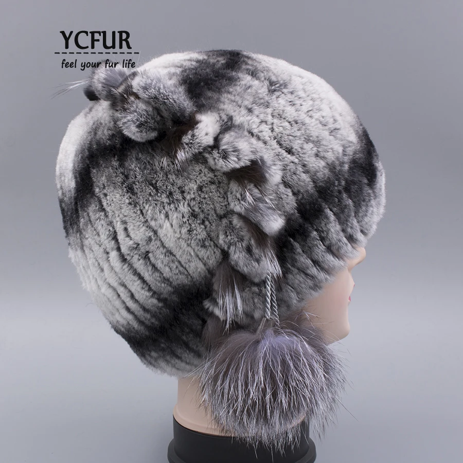 [YCFUR] Классический Стиль Для женщин шапка зимняя шить полоски меха кролика рекса Кепки с лисий мех шапочки Шапки дамы
