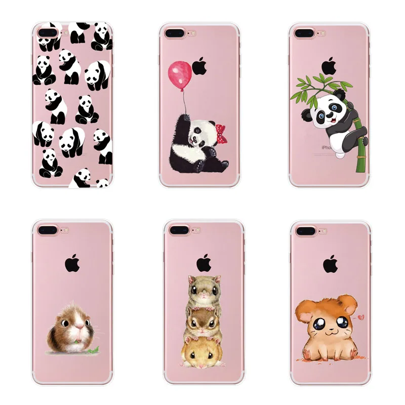 Beste Zachte tpu case Leuke Panda Hamster Dieren Case Voor iphone 6 6 S 5 5 s SE 7 7G Siliconen Vlinder Liefde Harten Patroon Achterkant
