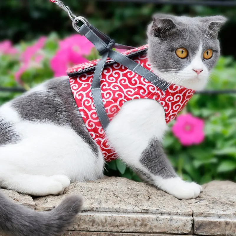 Pet Cat в японском стиле из ткани жилет уличные дорожные ремни поводок для щенка кота японский цветочный узор ремни изделия для домашних кошек