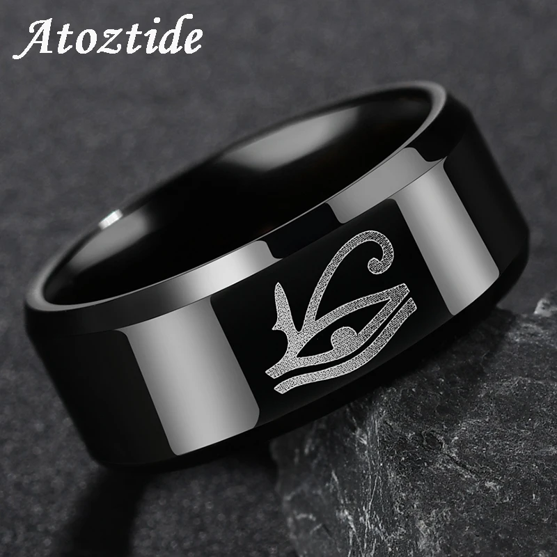

Atoztide 8mm Stainless Steel Engraved Eye Of Horus Rings Men Balck Punk Egyptian Wedjat Eye Finger Ring Amulet Jewelry