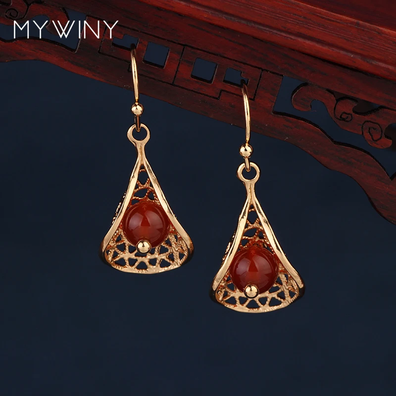 

NEW MYWINY fashion jewelry Copper jewelry copper crujiente earrings pink,nature stones quality vintage earrings