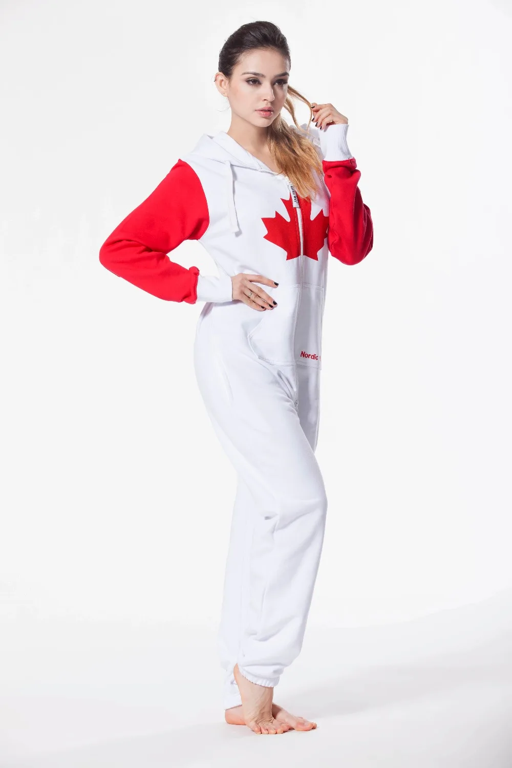 Nordic Way Unisex Playsuit Canadian Flag Jumpsuit Hoody Fleece Playsuit