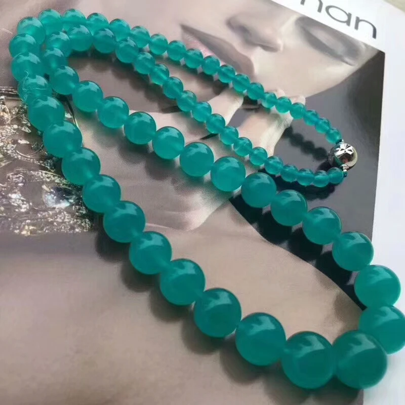 

100% Genuine Natural Amazonite Gemstone Round Beads Necklace Women Fashion 6-14mm Long Chain Mozambique Crystal Necklaces AAAAA