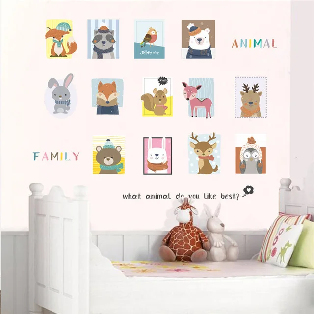 Животное семья лиса медведь стикер на стену в виде кролика для детской комнаты детская комната флаг День рождения украшение стены наклейки алфавит подарок
