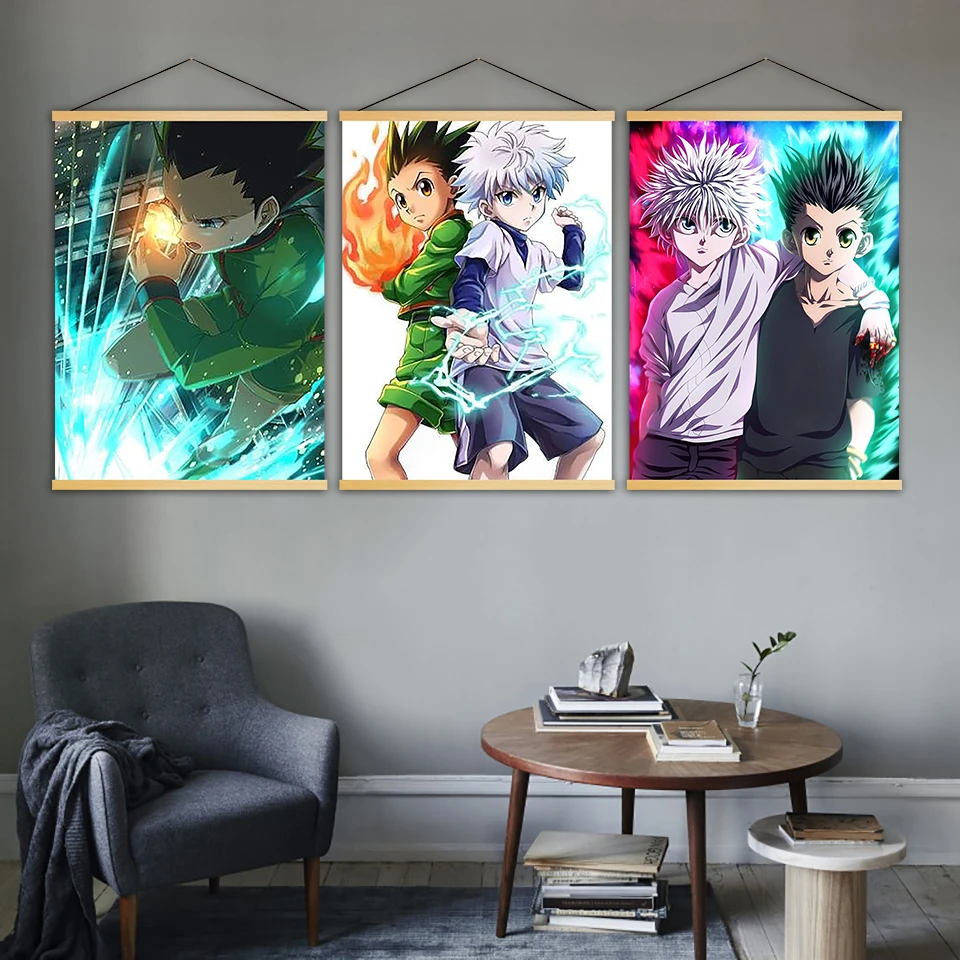 北欧キャンバス壁アートキルアハンター ハンターアニメ写真シンプルなポスター木製スクロール絵画ハンギング印刷家の装飾 Aliexpress Home Garden
