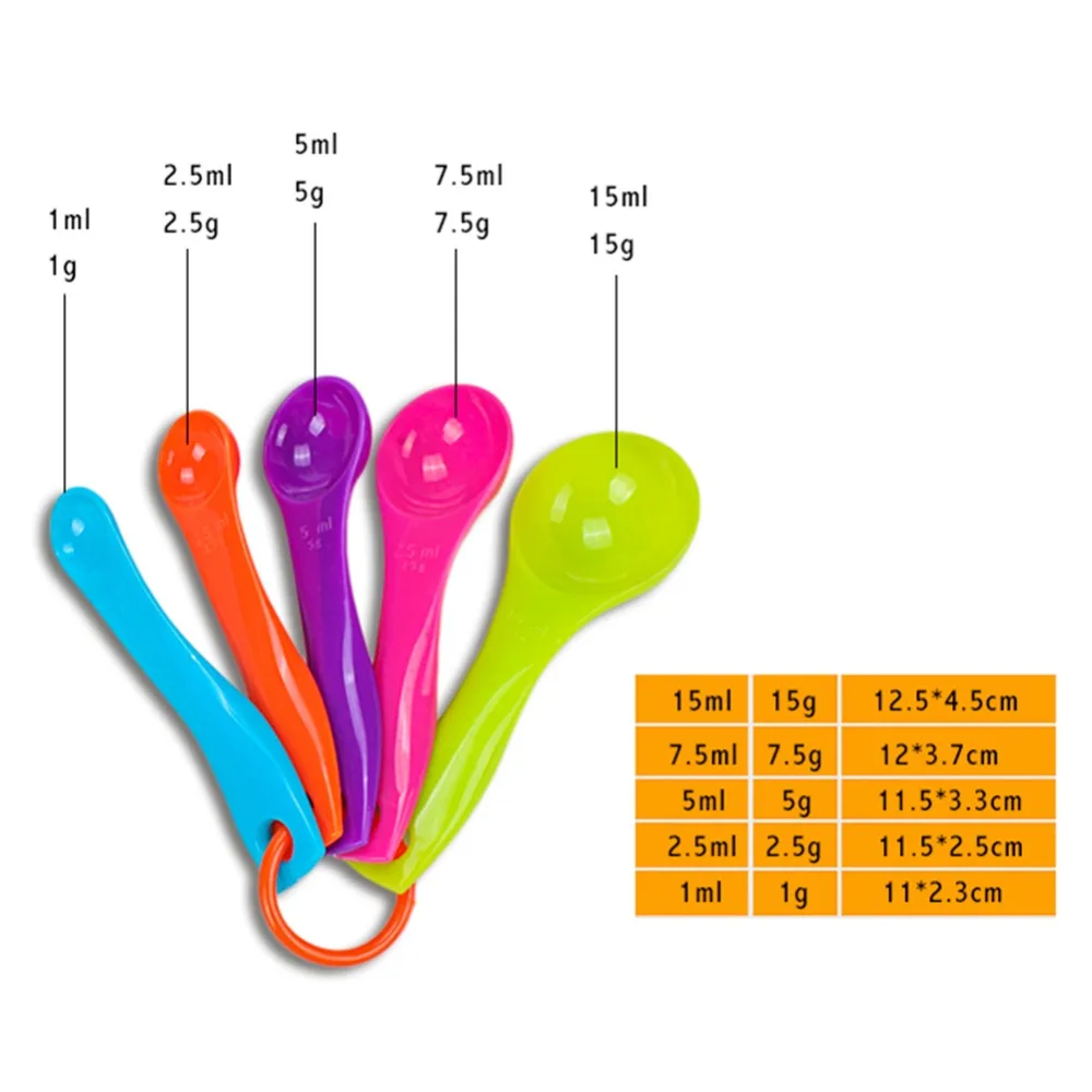 5 шт./компл. набор мерных ложек и мл красочные Пластик мерная ложка Размеры 1 мл 2,5 мл 5 7,5 мл 15 мл сахарные фигурки для выпечки Кухня аксессуар