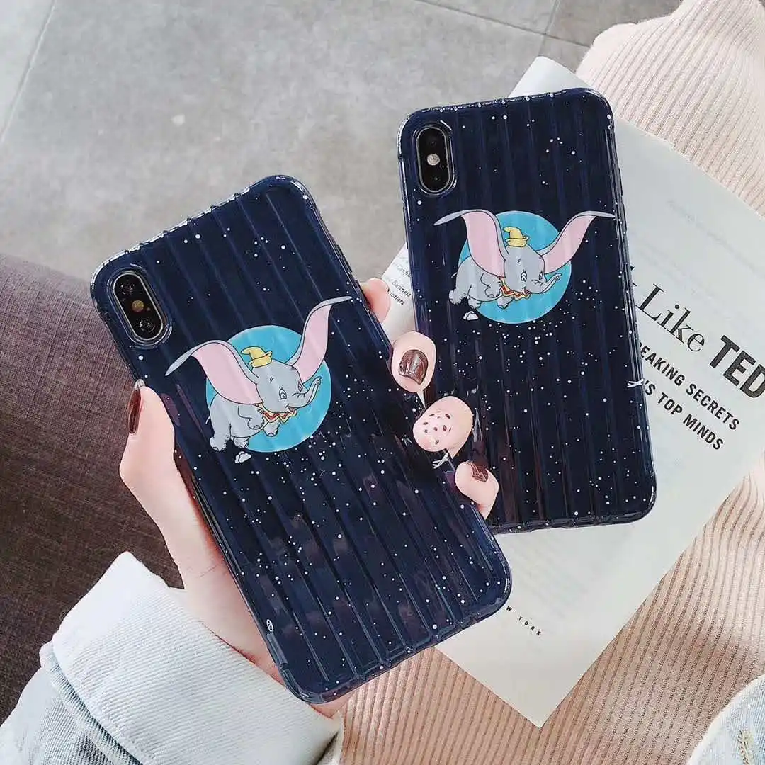 

Cartoon Flying Elephant Suitcase iPhone 6 Mobile Shell 6s 7 8 Plus x xs max xr Bear Curve Silicone Case