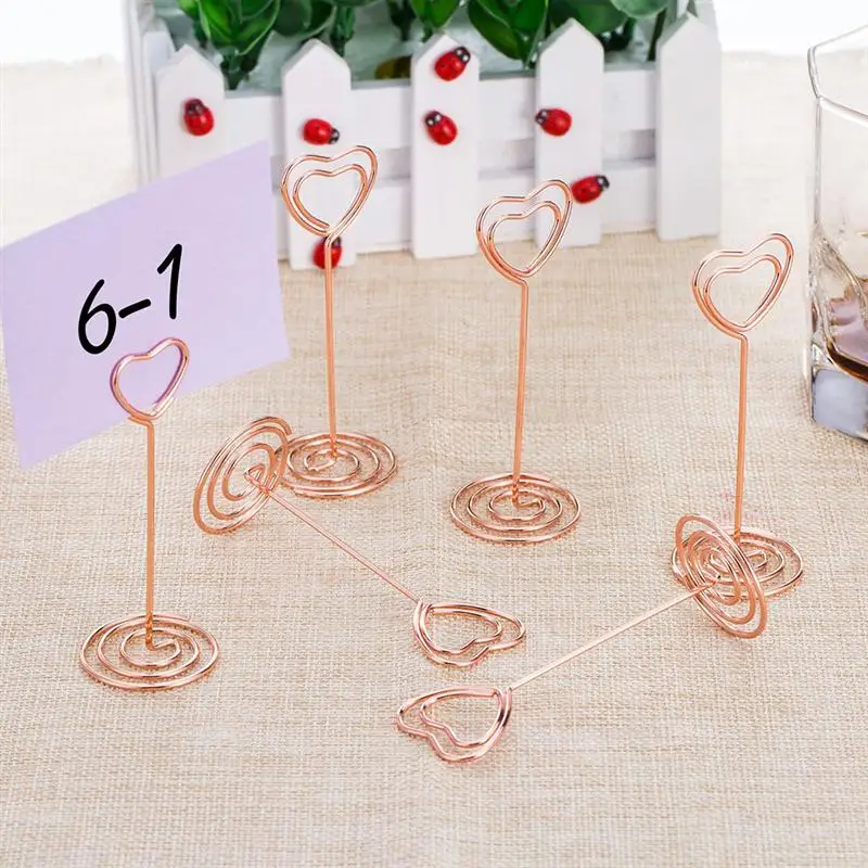 12 Pcs Rose Gold Heart Shape Photo Holder Stand Desk Number Holders Card Place Paper Clamps For Wedding Party Decorations