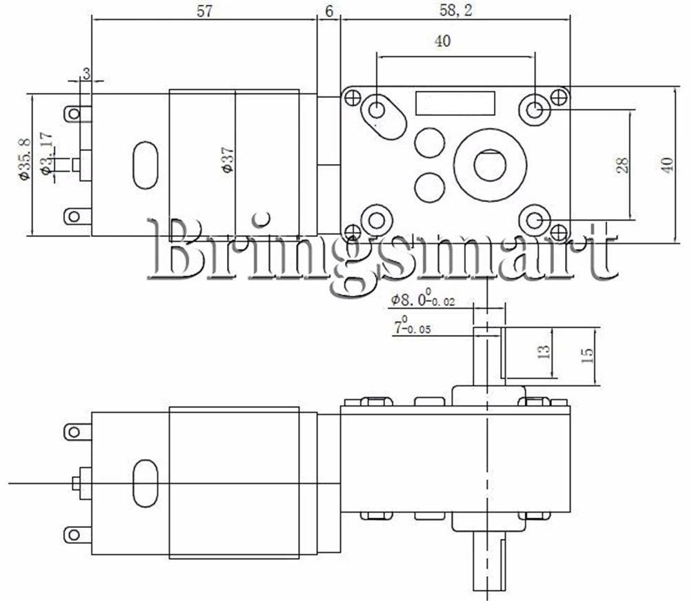 Bringsmart,, A58SW-555S, 6-24 В, червячный мотор-редуктор, 12 В, двойной вал, обратный двигатель, сделай сам, робот, дверной замок, самоблокирующийся двигатель