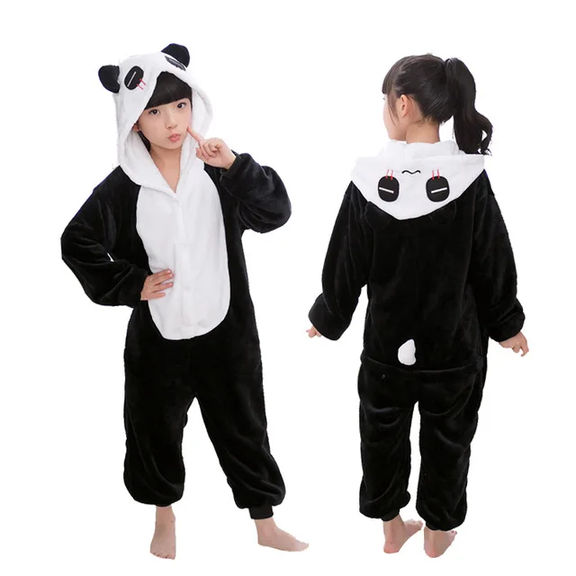 Детские пижамы кигуруми с единорогом для мальчиков и девочек; фланелевые детские пижамы в стиле Стич; одежда для сна с животными; зимние комбинезоны с единорогом; Пижама - Цвет: Panda 2