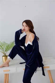 

New 3 Pieces Set Autumn Winter Pajamas Women Gold Velvet Soft Tracksuits for Women Pyjamas Suit Ladies Sleepwear pijama