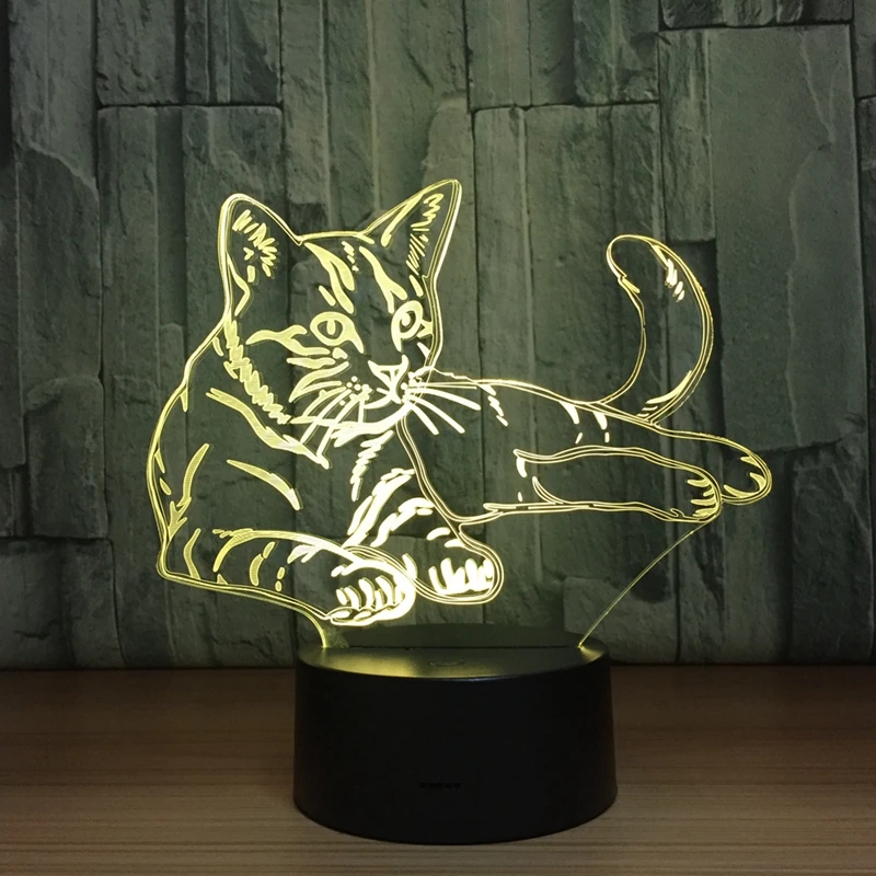 3D Cat Night Light Colorful Changeable Mood Lamp LED Visualization Illusion Table Lamp For Home Decorative As Kids Toy Gift (3)